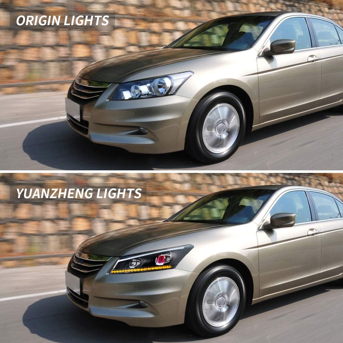 VLAND LED Projector Headlights Assembly for [Honda Accord EX, LX, EX-L Sedan 2008-2012 (NOT fit 2-Dr Coupe)] with Sequential Turn Signal 3157 light bulbs (No include), YAA-HD-0145AH, (Demon eyes)