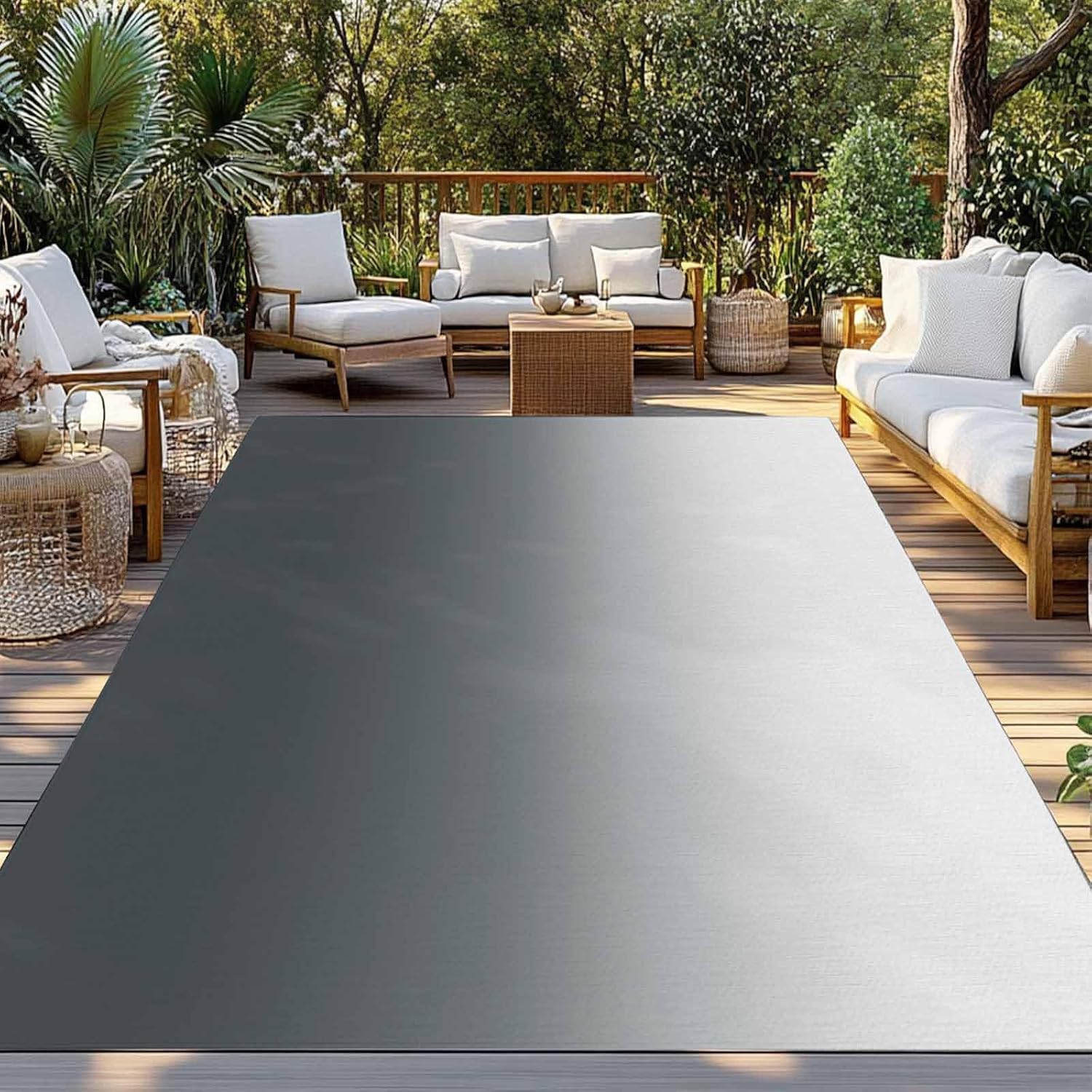 Outdoor Rug 4x6ft Abstract Ombre Grey Patio Area Rugs Waterproof Easy Cleaning Non Shedding Thick Mats Art Carpet for Indoor Outdoor Porch Deck Backyard Balcony