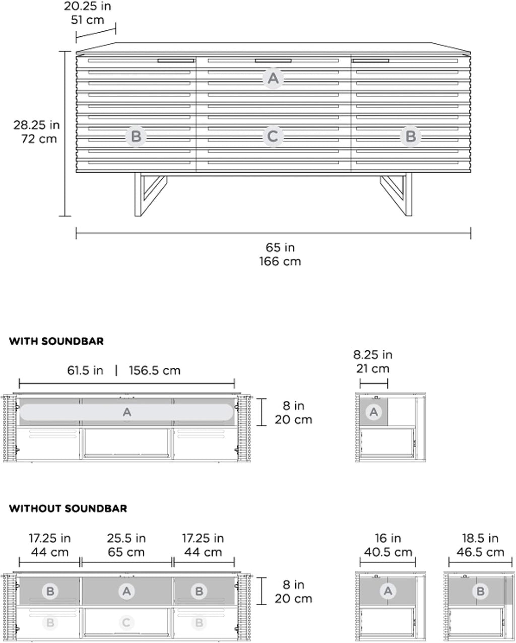 BDI Furniture Corridor 8177-65'' TV Stand for TVs up to 70' with Soundbar Shelf, Storage Drawer, Cable Management, Remote-Friendly Louver Doors, Satin-Etched Glass Top, Chocolate Stained Walnut