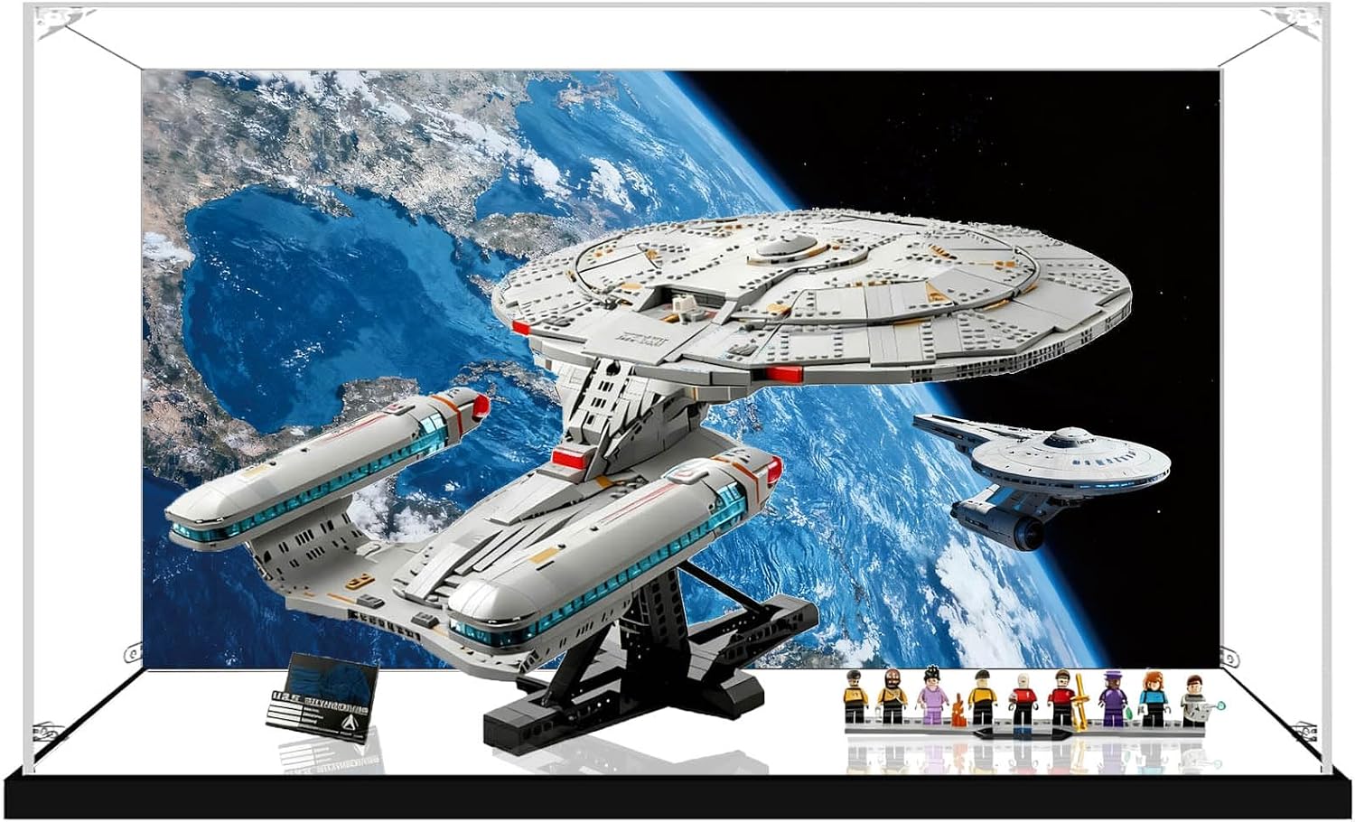 Acrylic Display Case for Lego 10356 Star Trek: The Enterprise, Dustproof Box, Storage Box, Transparent Box, Display Box Compatible with 10356 (Box Only) (Background+Mirror A)