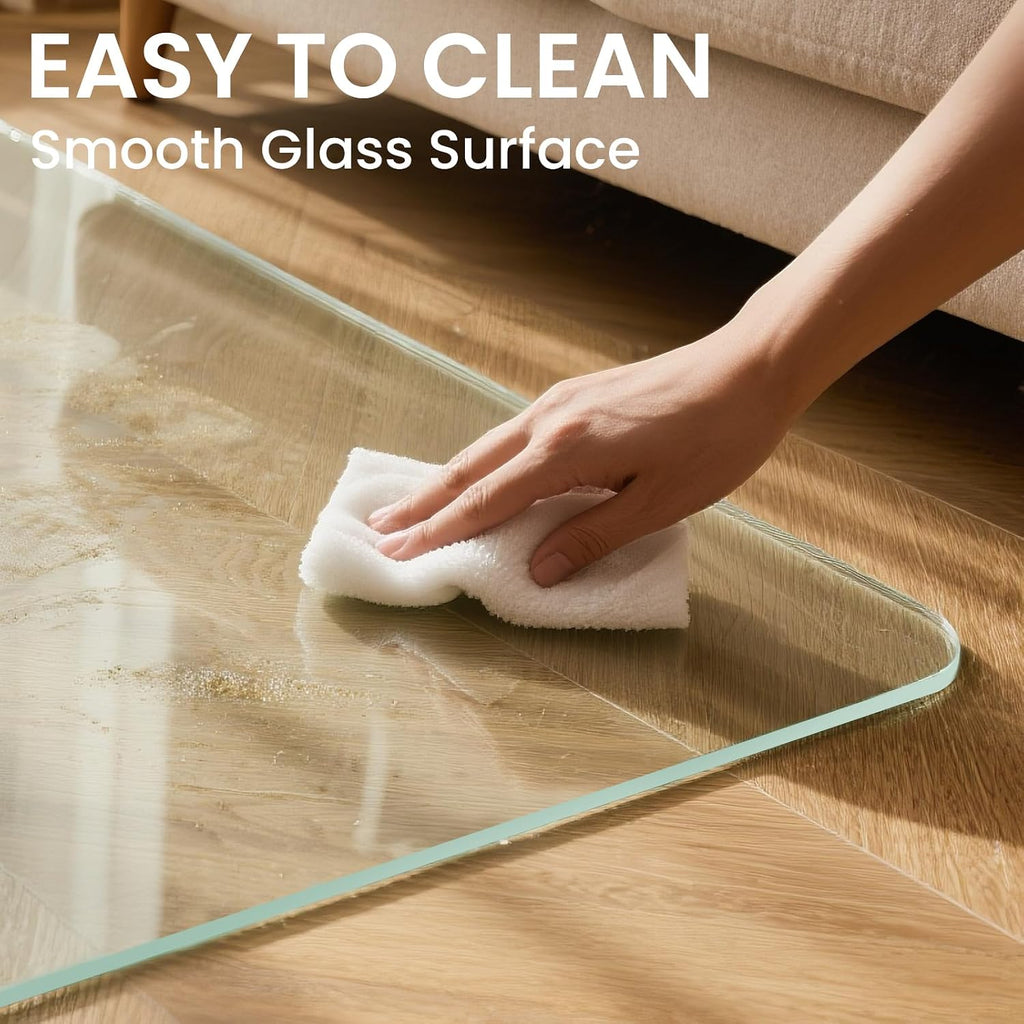 Tempered Glass Chair Mat, 55' x 46' Glass Office Chair Mat, 1/5' Thick Clear Floor Mat with Anti-Slip Pads, Heavy Duty Glass Mat for Carpeted and Hard Floor