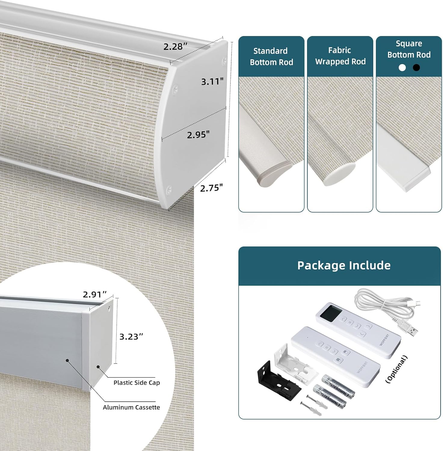 Motorized Roller Shade,100% Blackout Smart Window Blinds Work with Homekit, Alexa, Google Home, Remote Control, Electric Blinds with USB/Solar Pannel,Custom up110''Wx120''H,Texture Cream