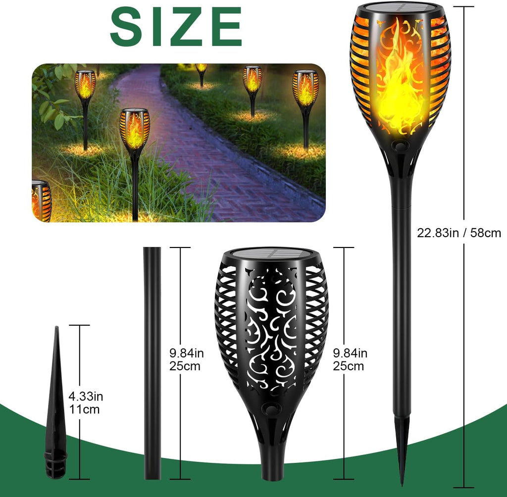 Upgraded Larger Solar Lights Outdoor - 6 Pack 51 LED Solar Torch Lights with Flickering Flame for Garden Decor Higher 23' Yard Lighting Waterproof Tiki Torches for Outside Lawn Patio Pathway