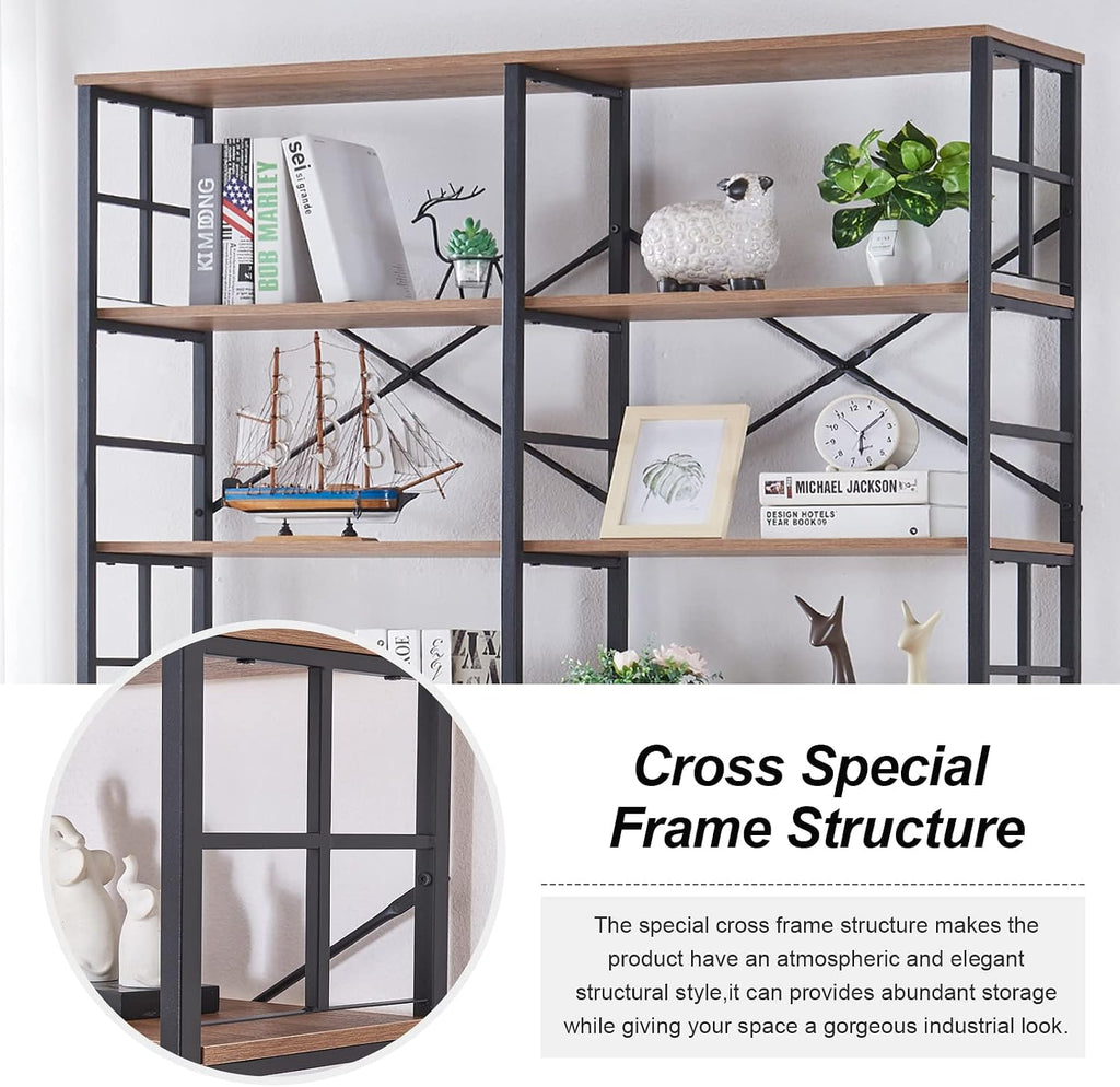 HOMISSUE Bookshelf, Industrial Double Wide 7-Tier Bookshelves, 84' Tall Bookcase with Open Shelves, Heavy Duty Bookcases with Storage for Living Room Home Office, Rustic Brown