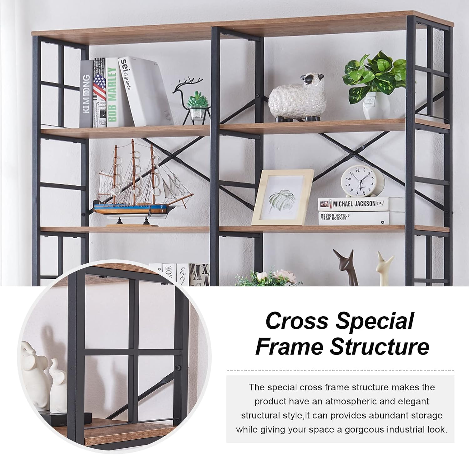 HOMISSUE Bookshelf, Industrial Double Wide 7-Tier Bookshelves, 84' Tall Bookcase with Open Shelves, Heavy Duty Bookcases with Storage for Living Room Home Office, Rustic Brown