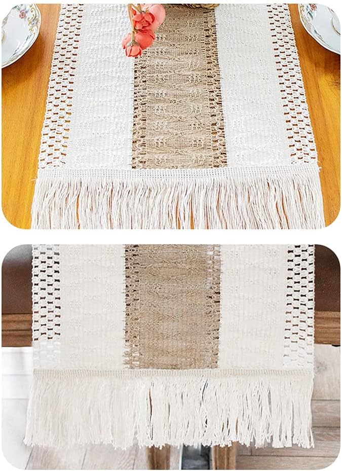JSEIAJB Splicing Lace Burlap Table Runner Cotton Macrame Rustic Tablecloth Table Cover Romance Coffee Bed Runners(30x280cm)