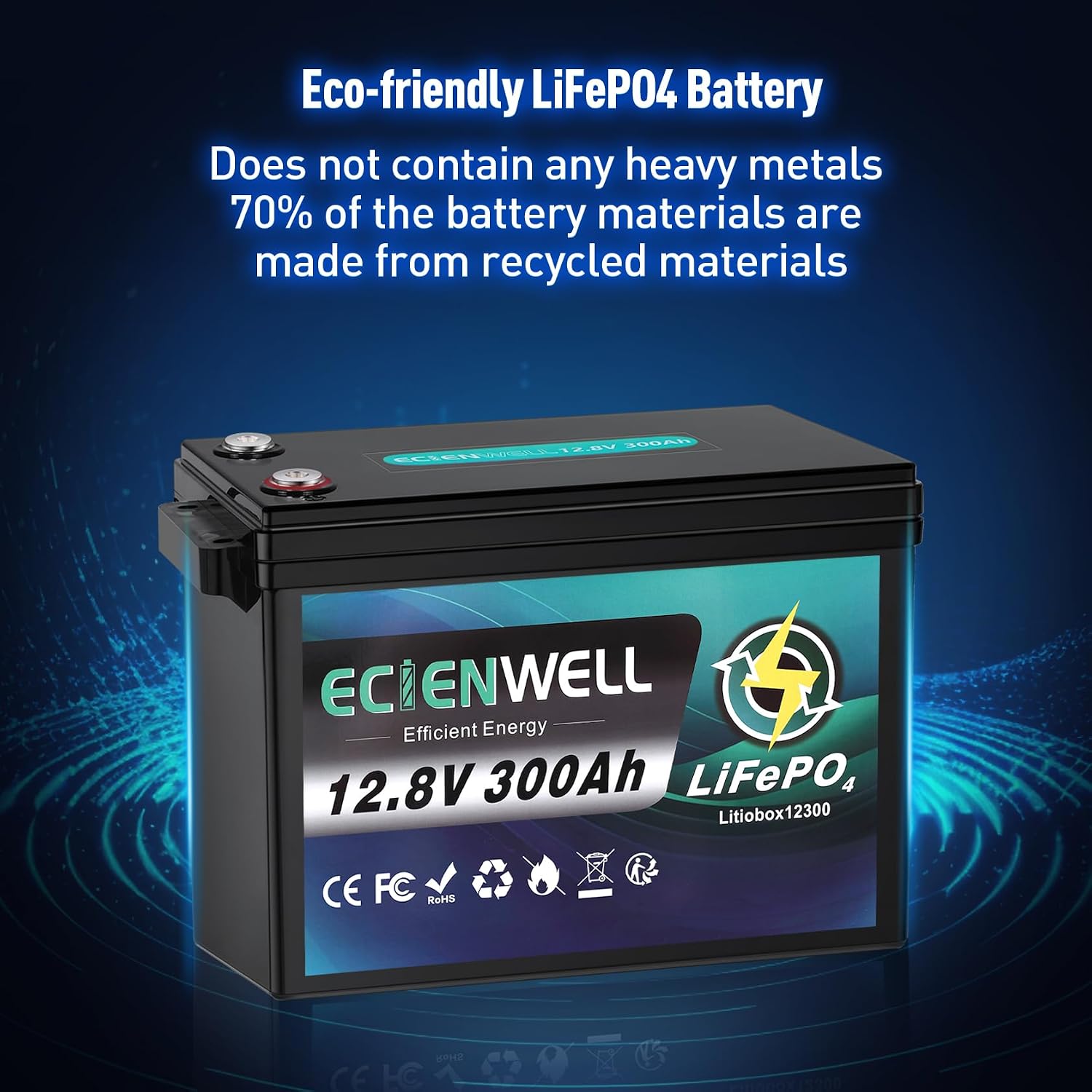 12V 300Ah Lithium LiFePO4 Battery, ECIENWELL 15000+ Deep Cycle Marine Battery with 200A BMS, 3840Wh Lithium Batteries for Golf Cart, Trolling Motor, RV, Truck, Kayak, Camping, Solar Panel, Off-Grid
