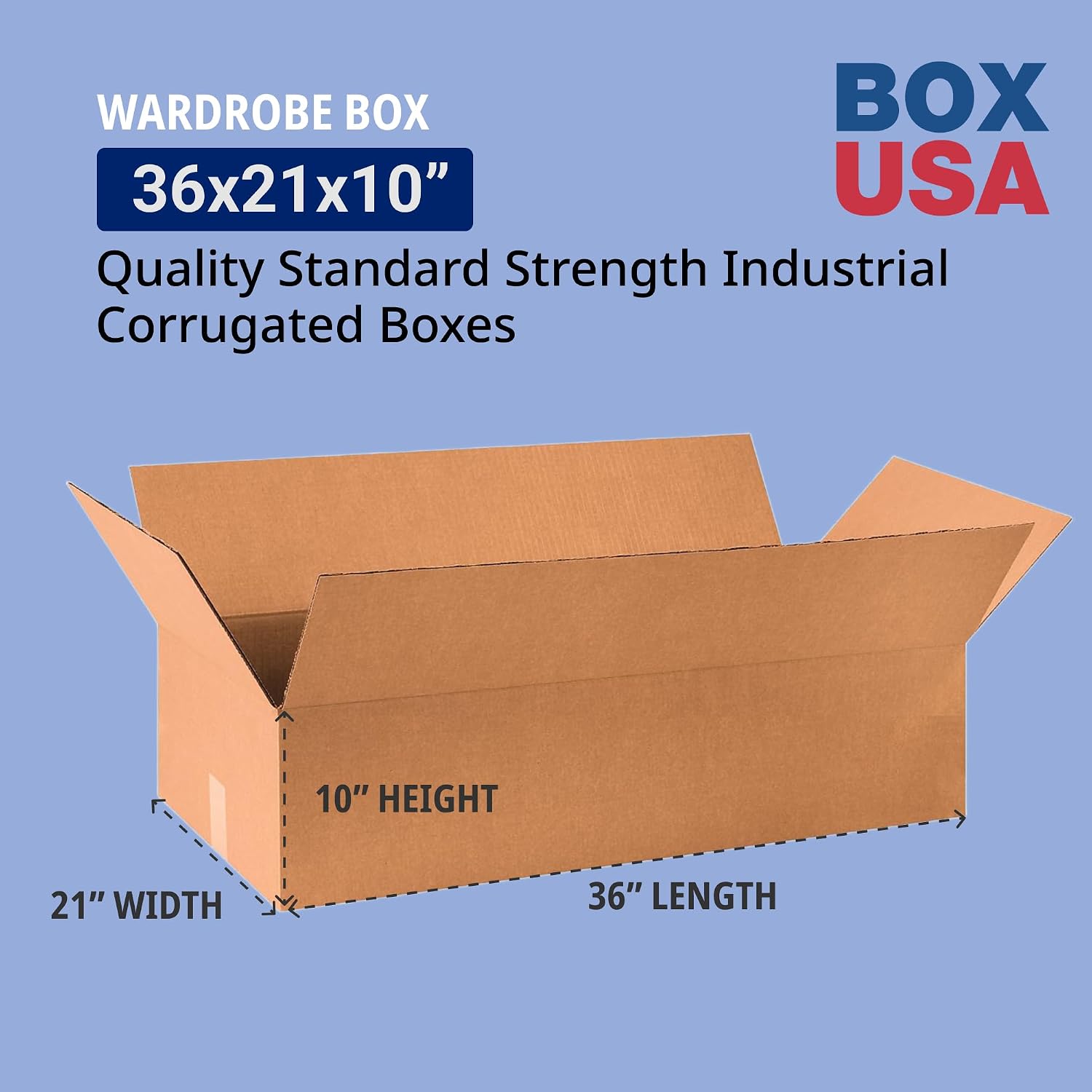 Box USA Wardrobe Moving Boxes Flat 36'L x 21'W x 10'H 10-Pack - Corrugated Cardboard Box for Shipping, Mailing, Packing, Packaging and Storage