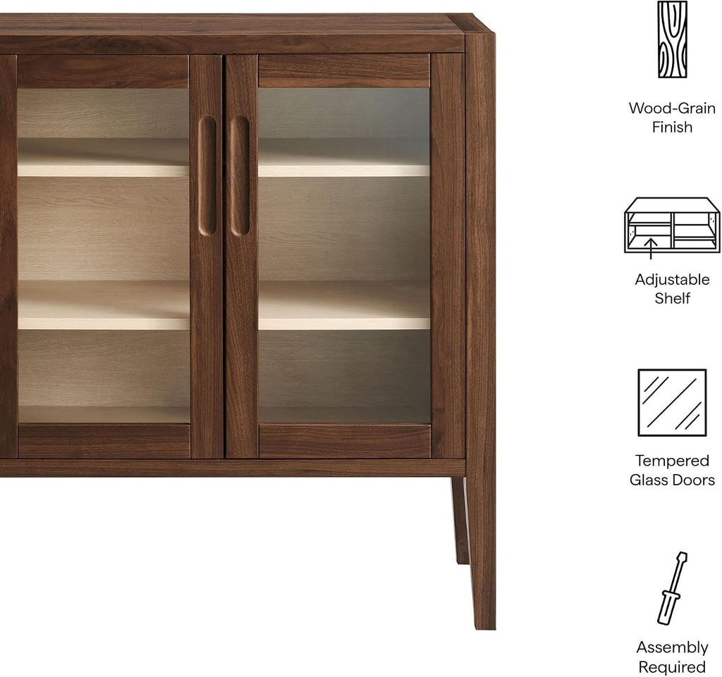 Modway Nell 36 Inch Accent Storage Cabinet in Walnut – Tea/Coffee Small Buffet Cabinet with Shelves for Living Room, Hallway, or Entryway