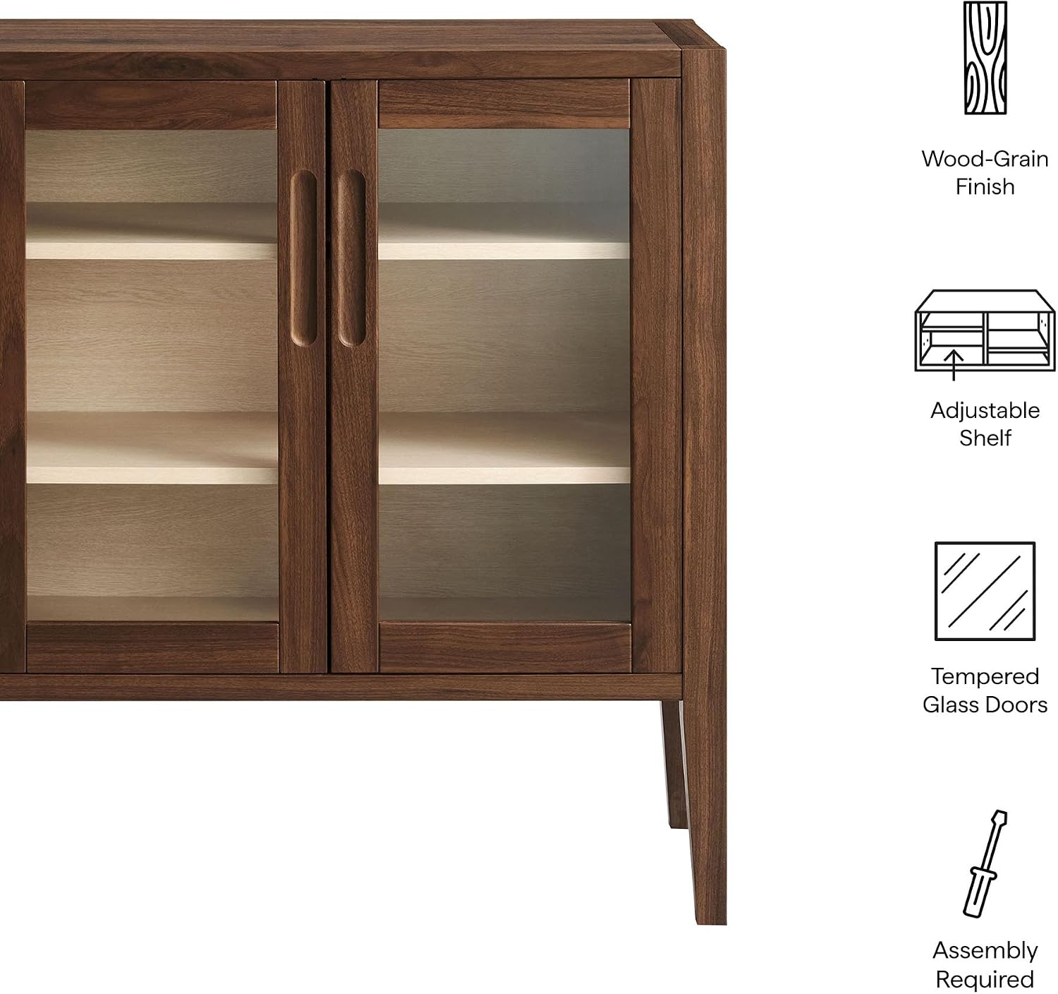 Modway Nell 36 Inch Accent Storage Cabinet in Walnut – Tea/Coffee Small Buffet Cabinet with Shelves for Living Room, Hallway, or Entryway