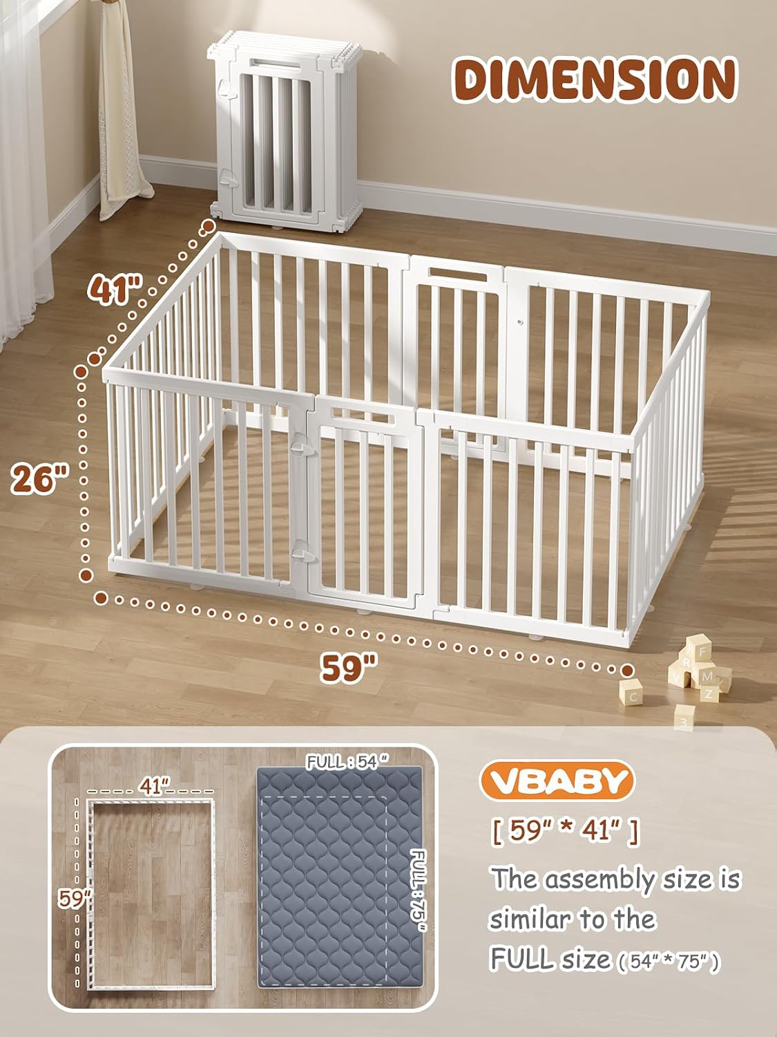 VBABY Playpen for Babies and Toddlers, Plastic Play Pen for Babies 6-12 Months, 10 Panels Baby Play Yard, Indoor & Outdoor Baby Fence, 59' x 41', White