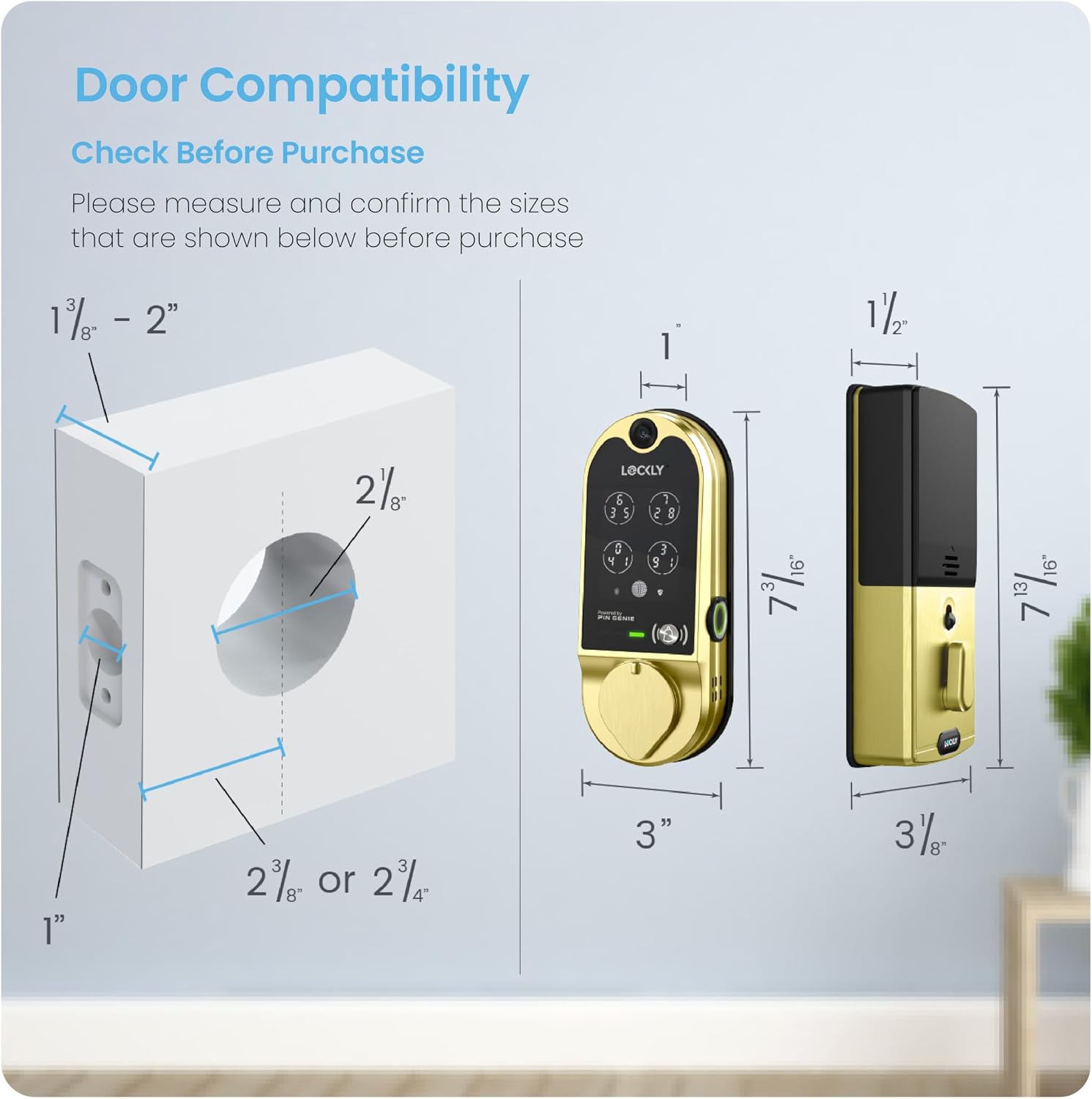 Lockly Vision Smart Lock with HD Video Doorbell, Fingerprint Door Lock for Front Door, Touchscreen Keypad, App Control, Auto Lock, No Monthly Fee - Brushed Gold