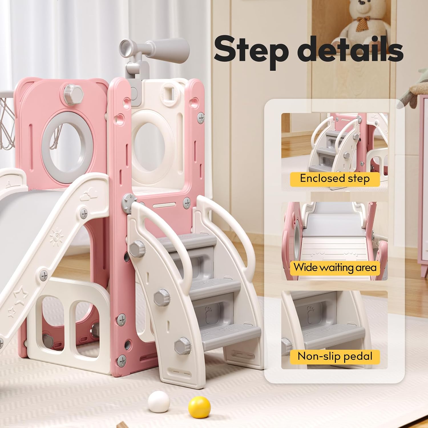 6 in 1 Toddler Playset with Slide,Toddler Slide,Slide for Kids with Basketball Hoop,Ball,Ring Toss,Kids Slide Toddler Playground Toddler Slide Indoor Outdoor Toys