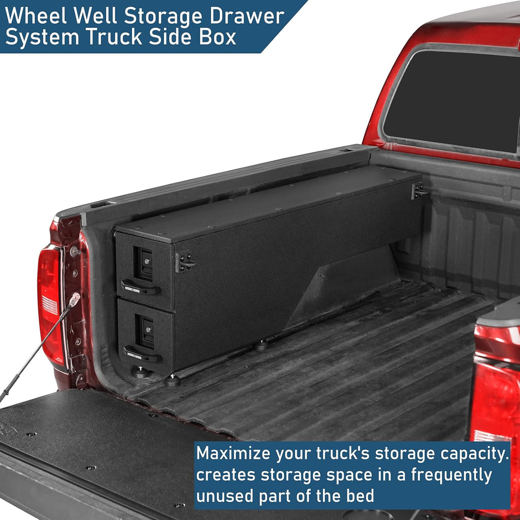 Hooke Road Truck Bed Storage Drawer for 2015-2022 Chevy Colorado & GMC Canyon 5'2' Bed, Slide out Wheel Well Tool Box Organizer with Keys