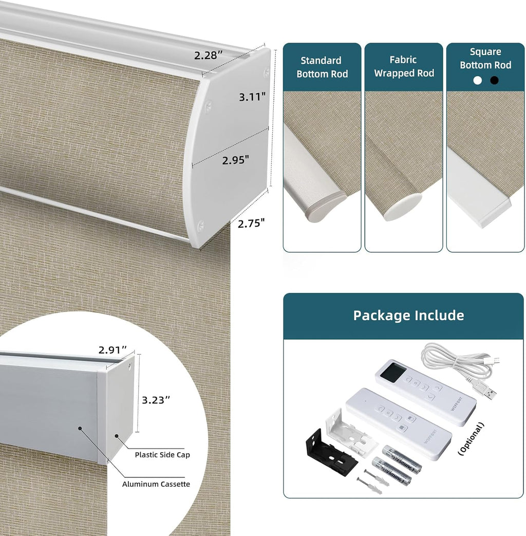 Motorized Alexa Controlled 100% Blackout Shades for Windows,Electric Smart Blinds Work with Homekit,Alexa,Google Home,Remote,Automatic Blinds with Solar Pannel Charging,Texture Biscuit