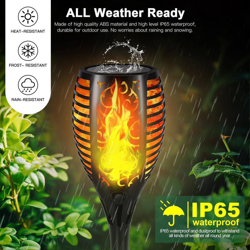 Upgraded Larger Solar Lights Outdoor - 6 Pack 51 LED Solar Torch Lights with Flickering Flame for Garden Decor Higher 23' Yard Lighting Waterproof Tiki Torches for Outside Lawn Patio Pathway