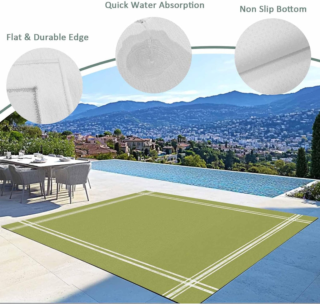 Outdoor Rug 4x6ft Color Olive Patio Area Rugs Waterproof Easy Cleaning Non Shedding Thick Mats Solid Carpet for Indoor Outdoor Porch Deck Backyard Balcony