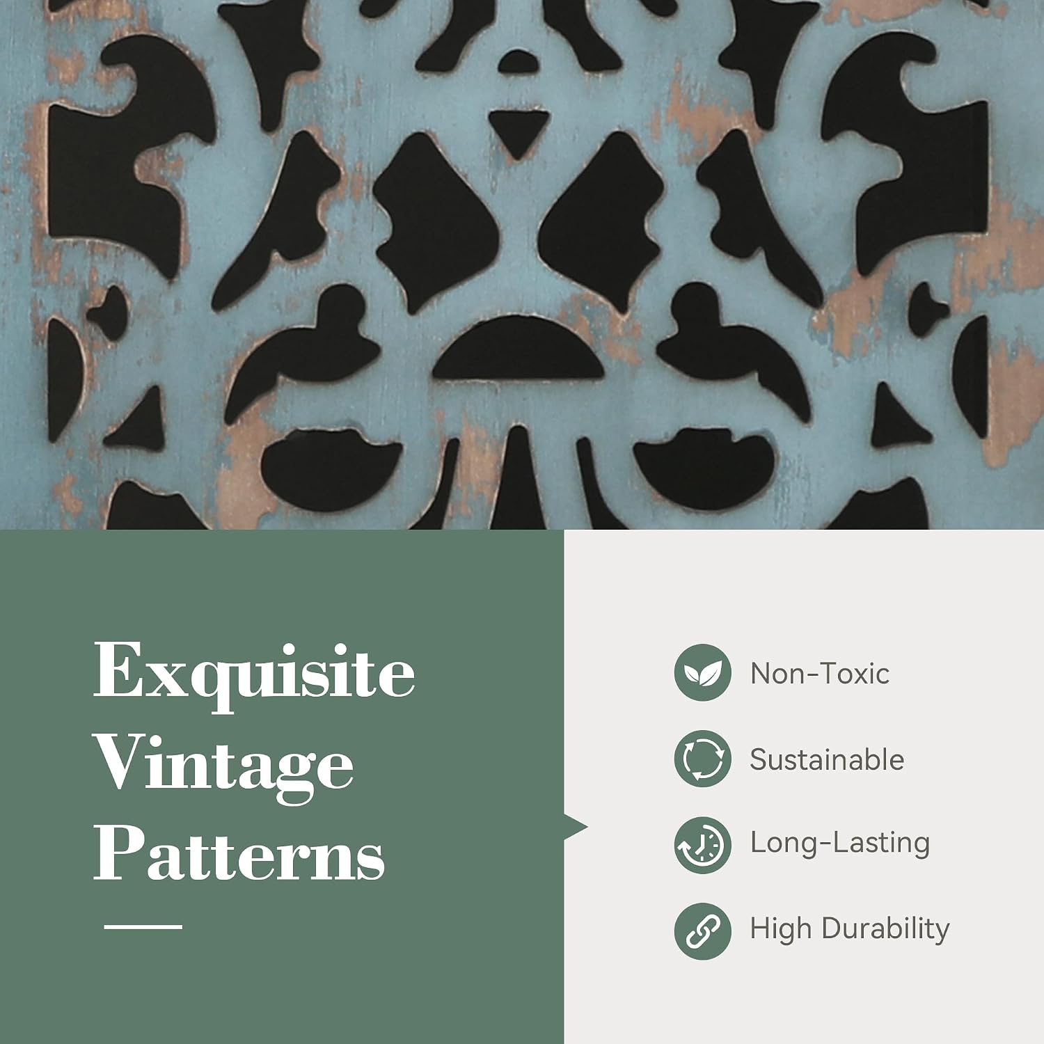 Sophia & William Small Accent Cabinet with Single Door, 31.5' Tall Side End Table, Distressed Nightstand with Hollow Carved Door, Blue
