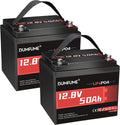 2 Pack 12V 50Ah LiFePO4 Lithium Battery, Built-in 50A BMS,640Wh Capacity, 6000+ Cycles, Low-Temp Protection,Perfect for RV, Camping, and Home Energy Storage