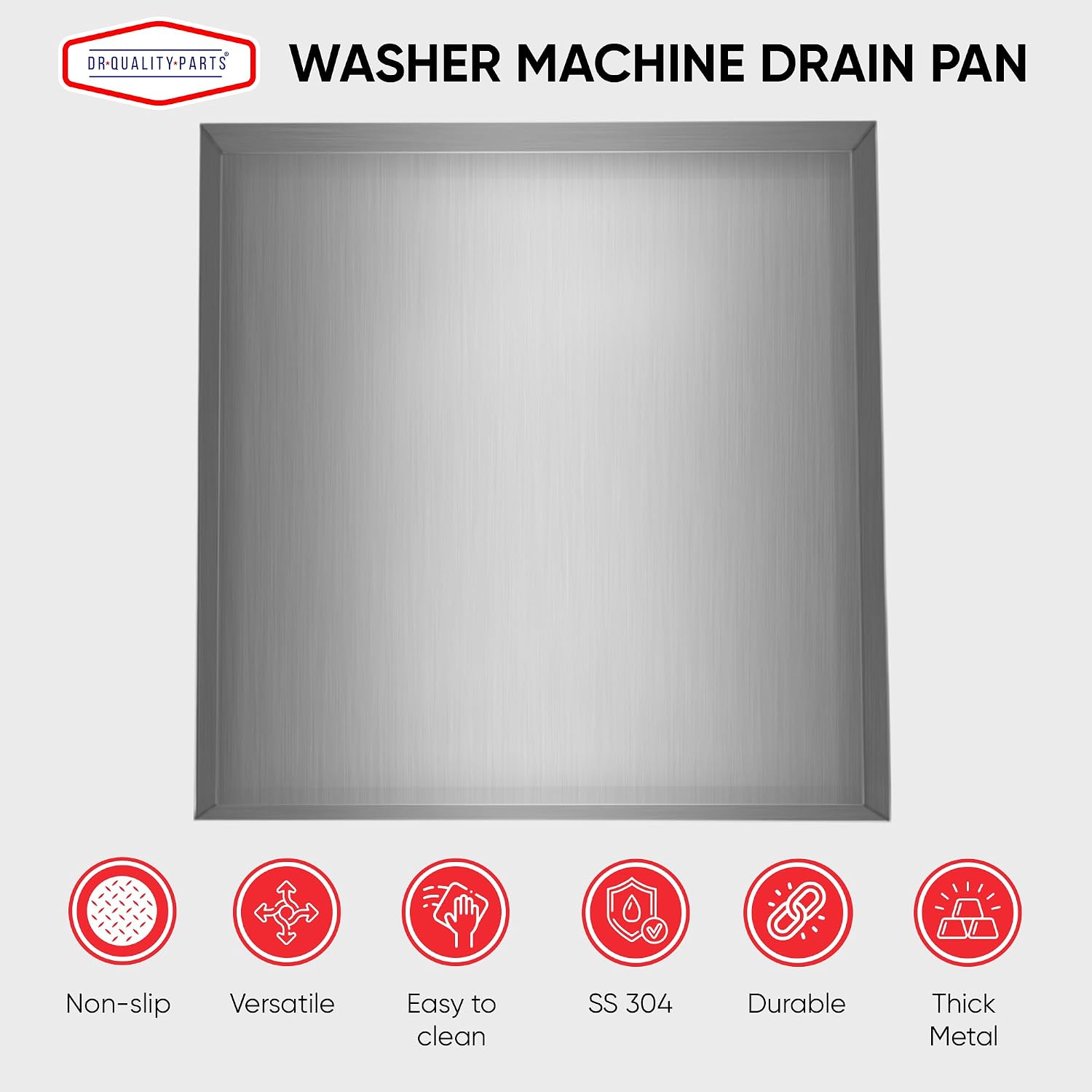 DR. Quality Heavy Duty Washer Machine Drain Pan — Extra Large Washing Machine Tray for Drain Hose Overflow, Under-Washer Water Containment, and Surface Protection, Rust Resistant 36inx36inx2.5in, 1-PC
