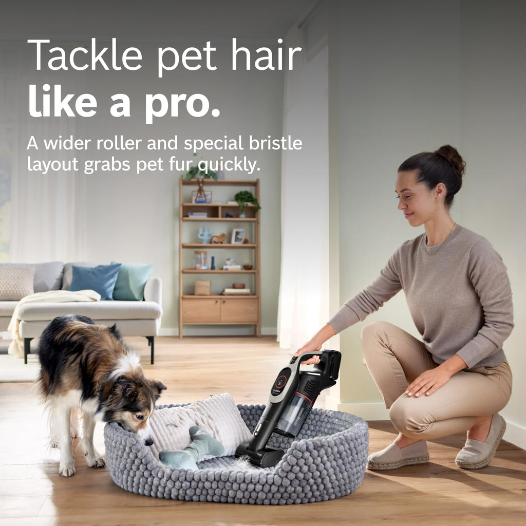Bosch Unlimited 9 Cordless Stick Vacuum Cleaner - Up to 60 Min Battery, Fast Charger, Multi-Surface, Vacuums Pet Hair, Hard Floors and Carpets, HEPA Filter, 6 Accessories, Dark Cream