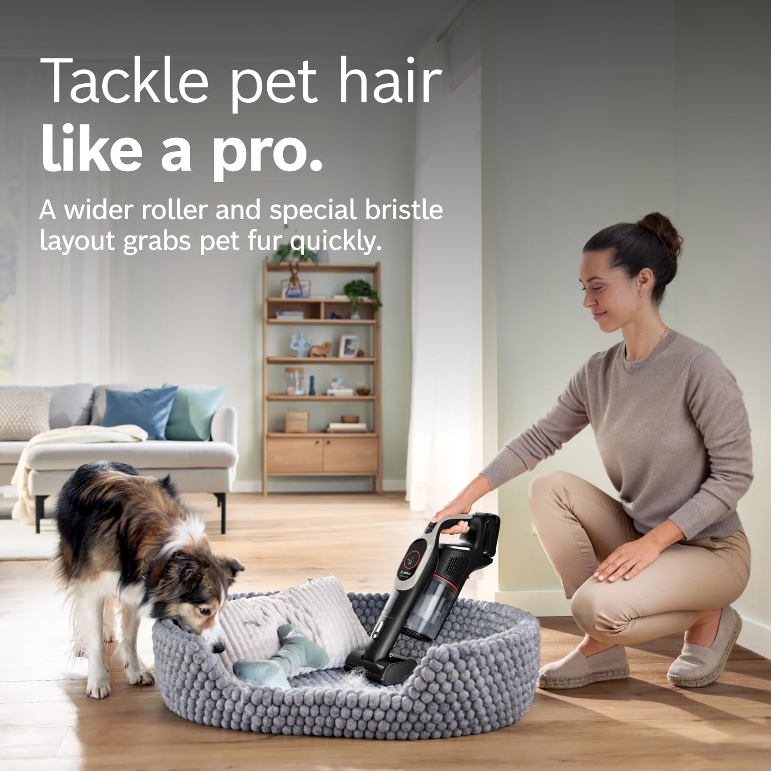 Bosch Unlimited 9 Cordless Stick Vacuum Cleaner - Up to 60 Min Battery, Fast Charger, Multi-Surface, Vacuums Pet Hair, Hard Floors and Carpets, HEPA Filter, 6 Accessories, Dark Cream
