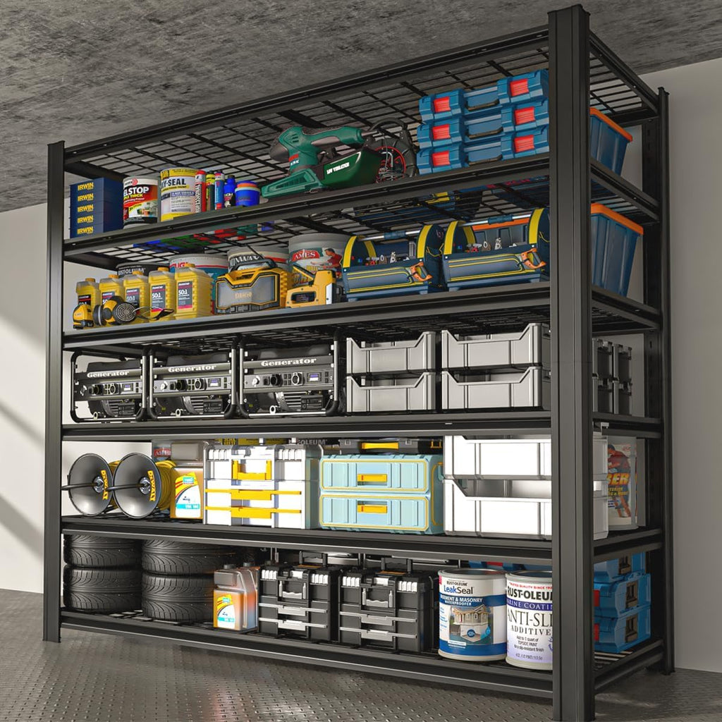 Extra Large/Big 55.12'W Father&I Industrial 6-Heavy-Dudy-Shelf-Rack Utility Tall Garage/Warehouse Shelving Metal/Steel Storage Shelves Unit/System Adjustable for Bin/Shed, 84'*55.12*24', Black