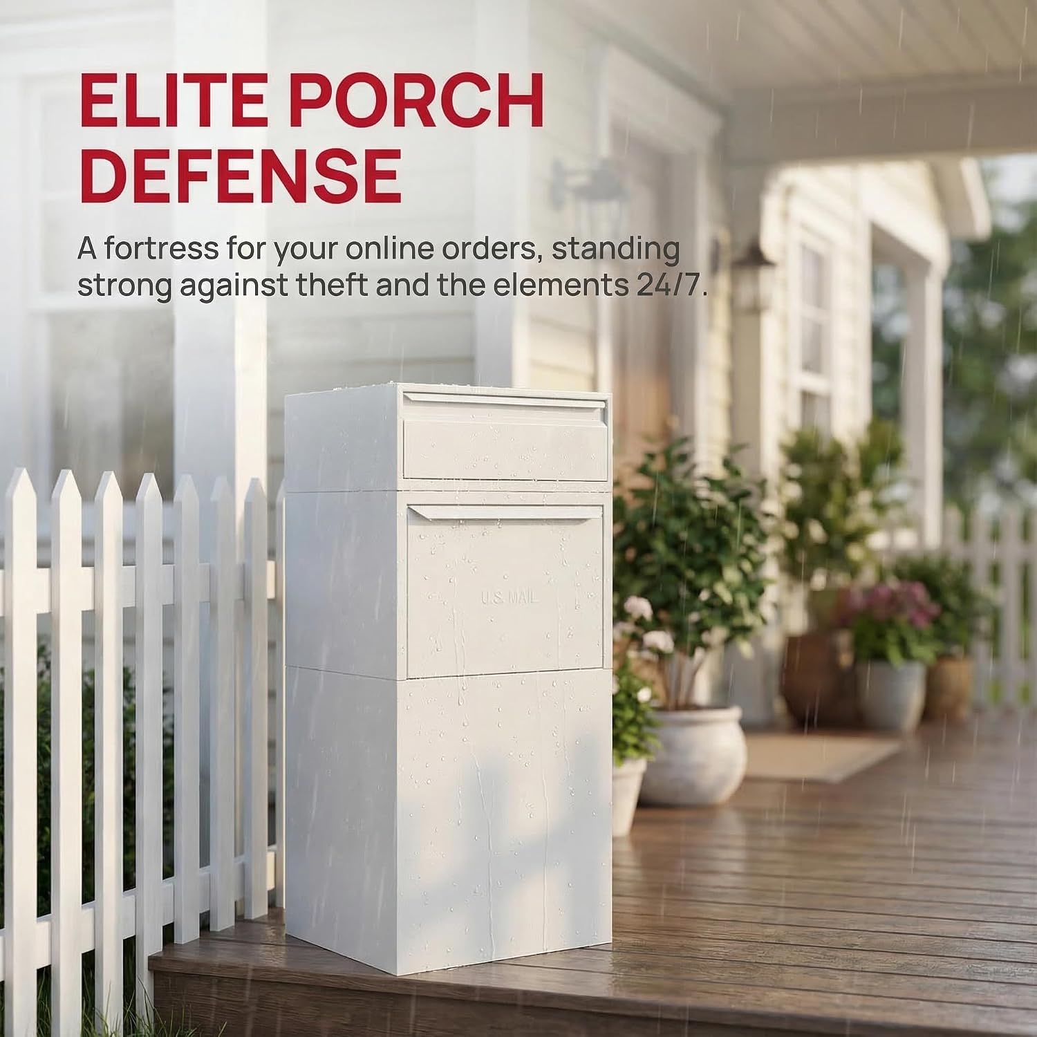 Large Secure Package Delivery Box for Outside with Key Lock, 48 * 23 * 21', Stainless Steel, 42 Gallon, Anti-Theft, Rust-Proof,Waterproof Box for Packages Delivery Outdoor（White