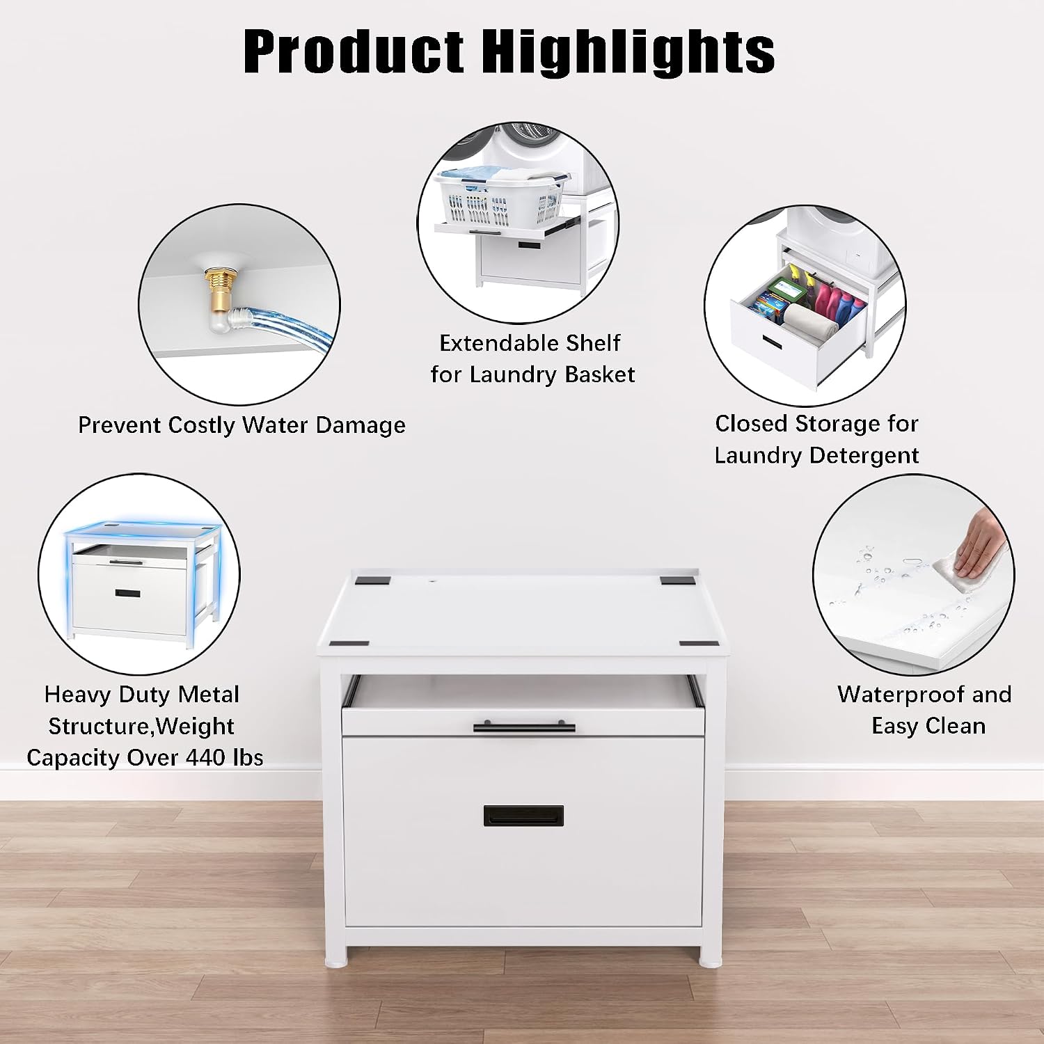 GDLF Washer Dryer Pedestal, 24.1' Laundry Pedestal for Compact Washing Maching, Washer and Dryer Stand with Shelf and Base Storage,White