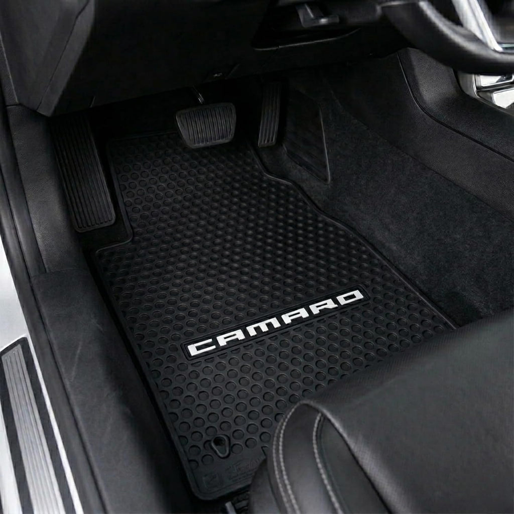 Lloyd Mats Custom-Fit All-Weather Rubber Floor Mats for Chevy Camaro 2010-2015 (2PC - Camaro Word, Black)