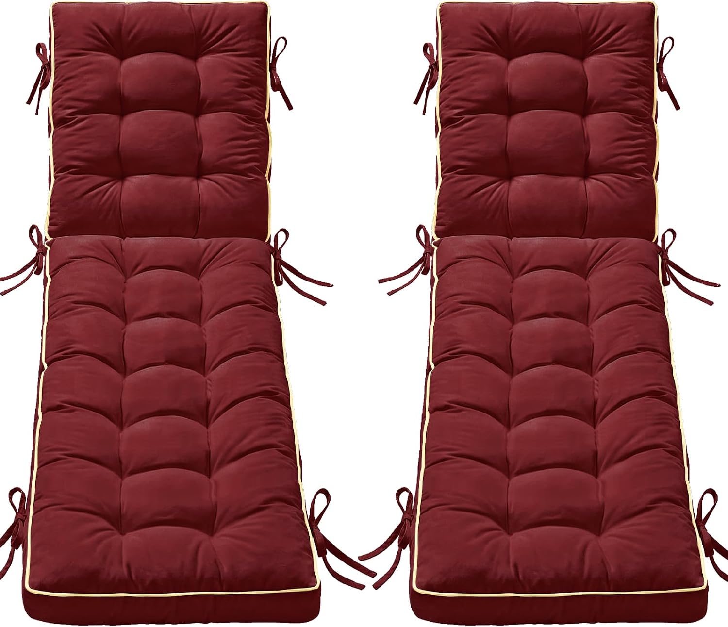 2 Pack 72x21 Inch Folding Chaise Lounge Cushion Quick Dry - Outdoor Sun Lounger Seat Pad with Shredded Foam for Patio Furniture, Deck Chairs, Poolside (RED, 72 INCH × 21 INCH-2 Pack)