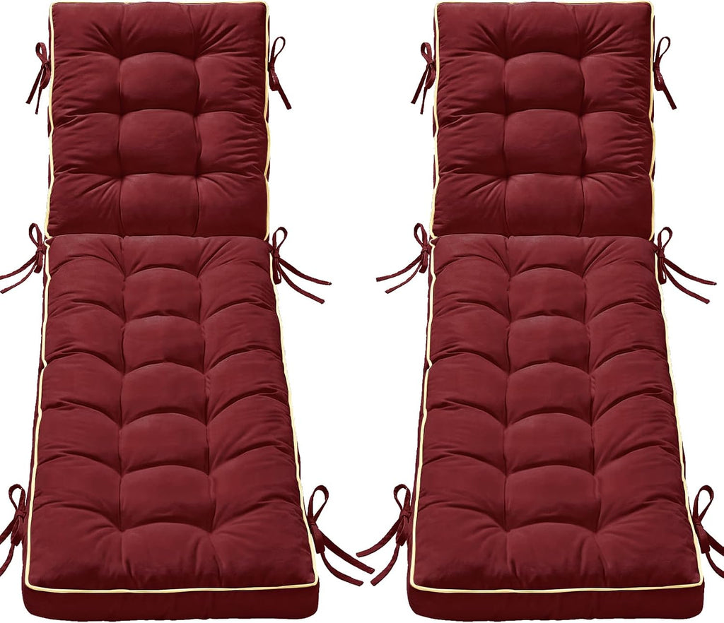 2 Pack 80x26 Inch Folding Chaise Lounge Cushion Quick Dry - Outdoor Sun Lounger Seat Pad with Shredded Foam for Patio Furniture, Deck Chairs, Poolside (RED, 80 INCH × 26 INCH- 2 Pack)