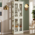 71' Lighted Curio Cabinet with 6 Adjustable Shelves, Vintage Glass Display Case, Tempered Glass Doors, Tall Wine Bar Cabinet for Living Room Liquor Storage, Bulb Included