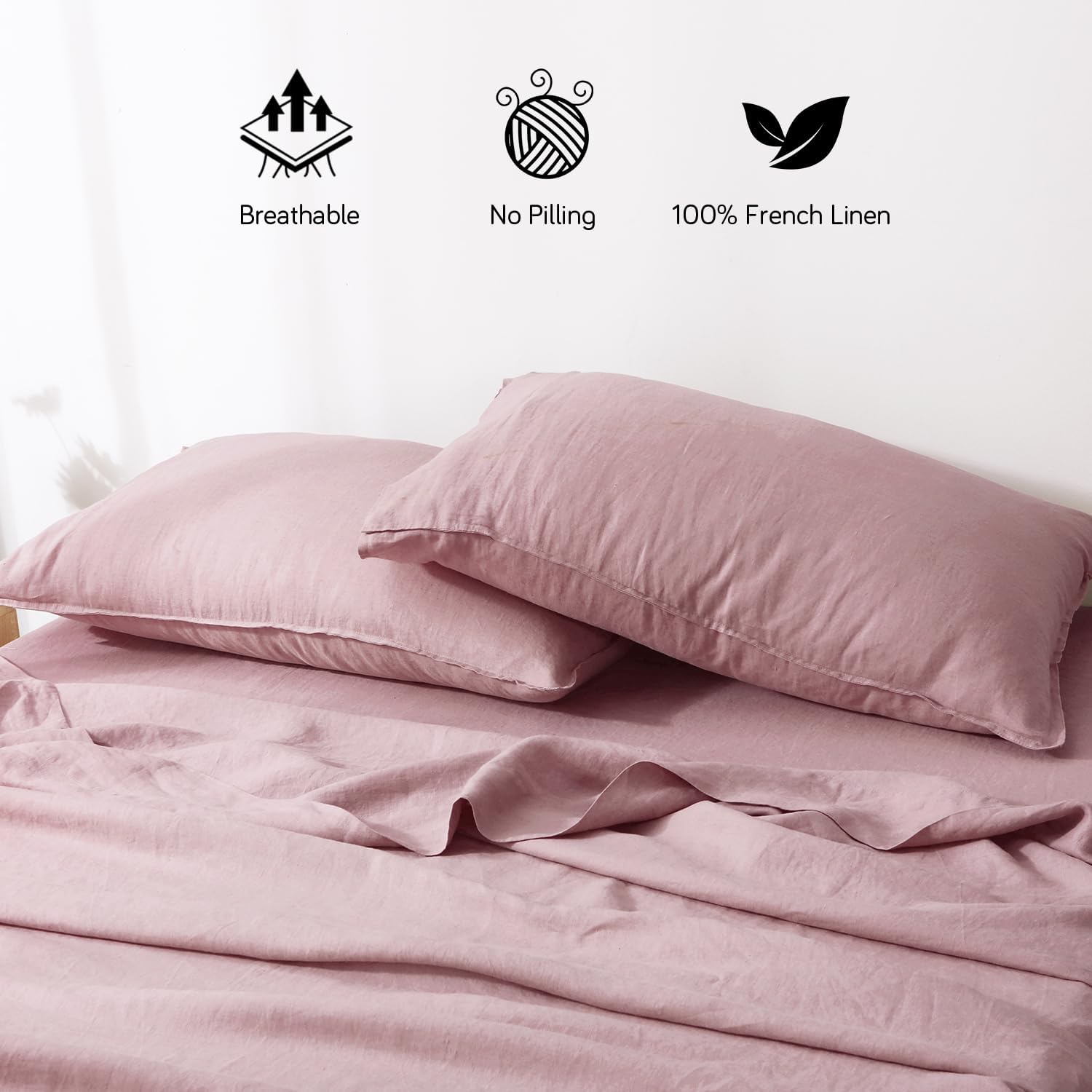 S VICTORY SYMBOL Organic Linen Sheets Set,100% French Natural Linen Bedding,Ultra Soft Luxurious Stone Washed Flax Bed Sheets 4 Pieces (Pink Lavender,Full)