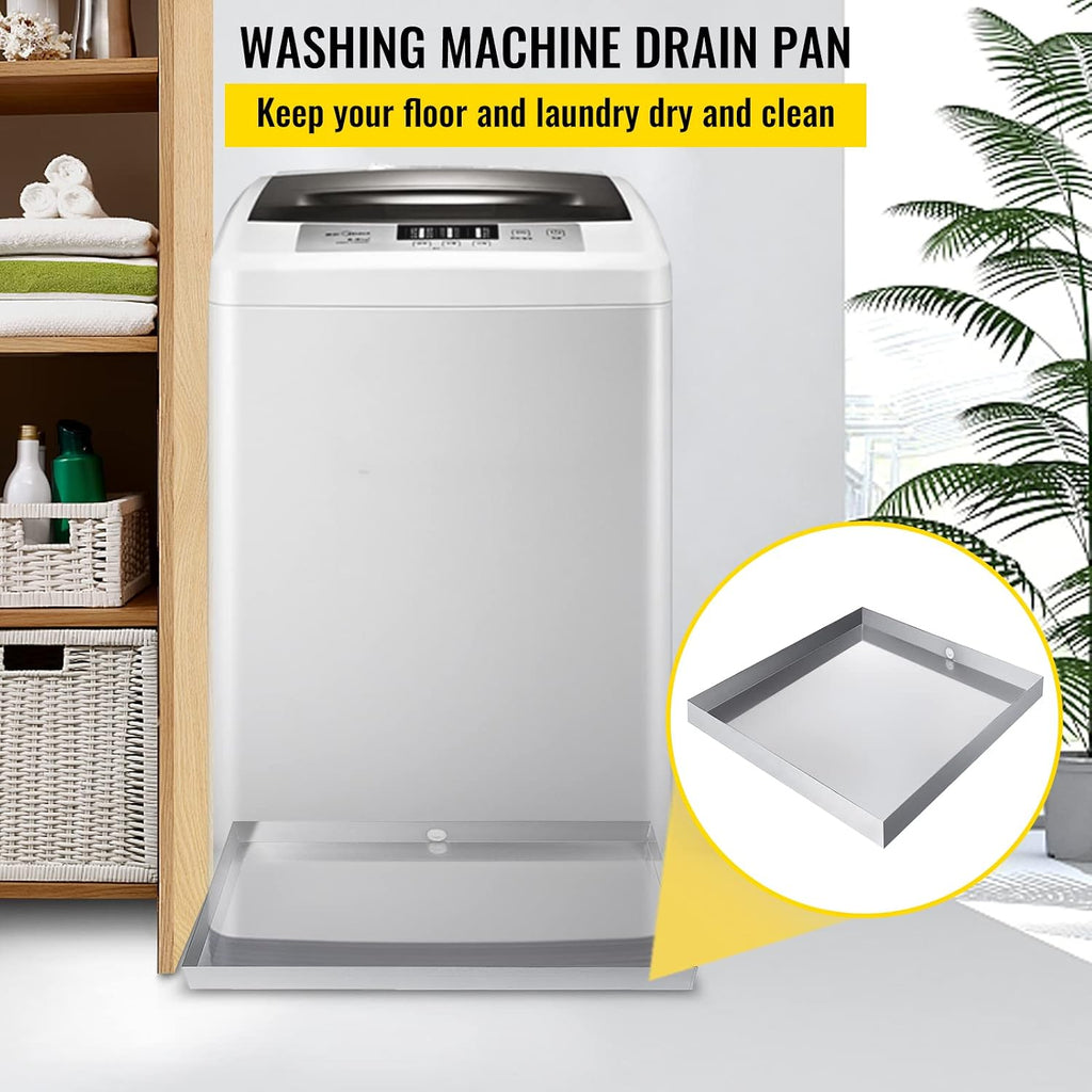 VBENLEM 32 x 30 x 2.5 Inch Washing Machine Pan 18 GA Thickness 304 Stainless Steel Heavy Duty Compact Washer Drip Tray with Drain Hole & Hose Adapter