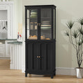 ARTPOWER 72' Freestanding Kitchen Pantry Storage Sideboard, Classical Tall Cabinet with Glass Door and Adjustable Shelves for Kitchen, Livingroom and Dining Room, Black