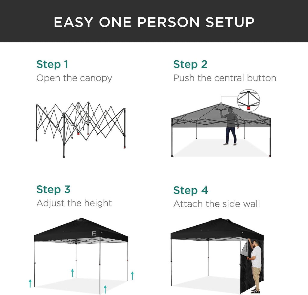 Best Choice Products 10x10ft Pop Up Canopy Tent with Sidewall, 1 Person 1 Minute Set Up, Carry Case, 4 Weight Bags - Black