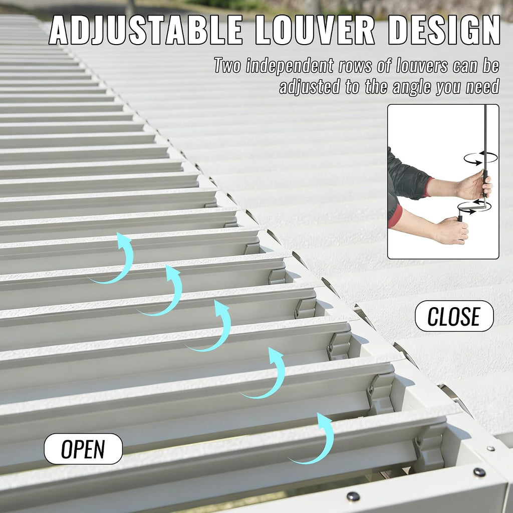 Domi 10x13FT Louvered Pergola Aluminum Structure Outdoor Pergola with Adjustable Roof Patio Pergola for Backyard Garden, White