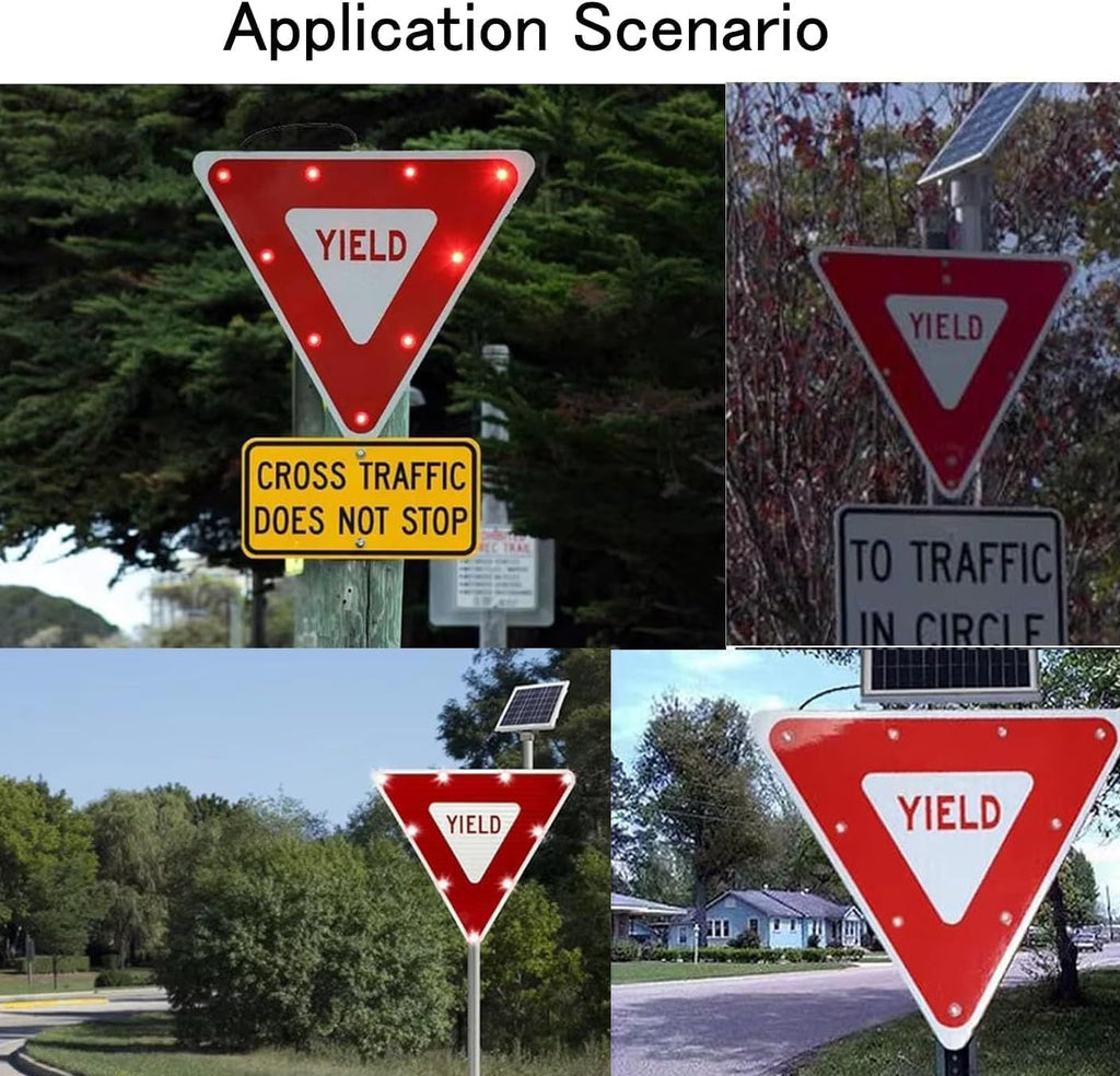 Yield Sign LED Flashing Crossing Signs - 28' Solar Yield Sign, Blinking Traffic Road Metal Signs, Engineer Grade Reflective File, with Accessories