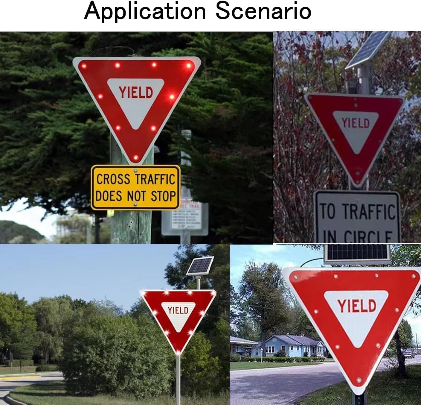 Yield Sign LED Flashing Crossing Signs - 28' Solar Yield Sign, Blinking Traffic Road Metal Signs, Engineer Grade Reflective File, with Accessories