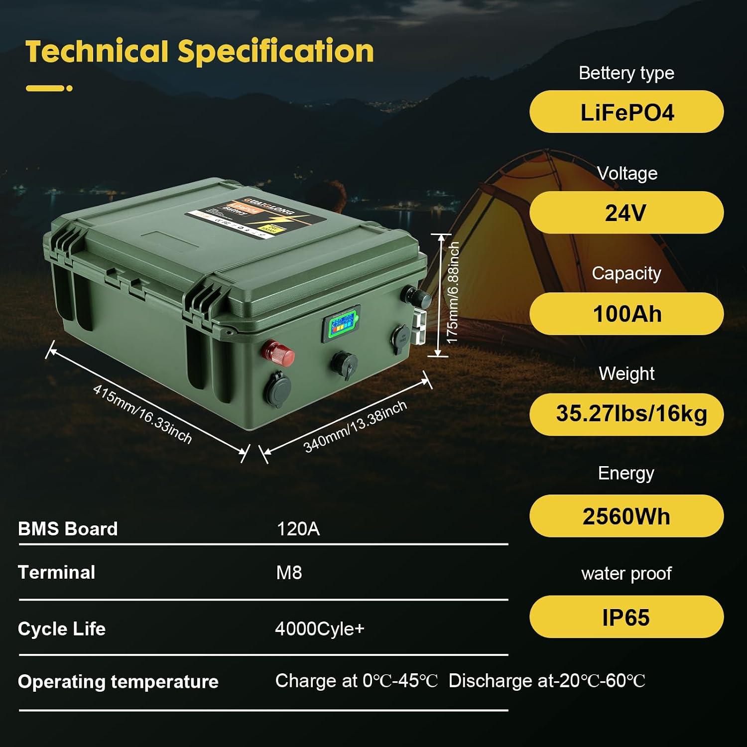 24V 100Ah LiFePO4 Battery,Lithium Batteries with Upgraded 100A BMS,4000+ Rechargeable Deep Cycle,Max.2560W Load Power,Perfect for RV,Boat,Trolling Motor,Golf trolley,Solar,Marine,Camper