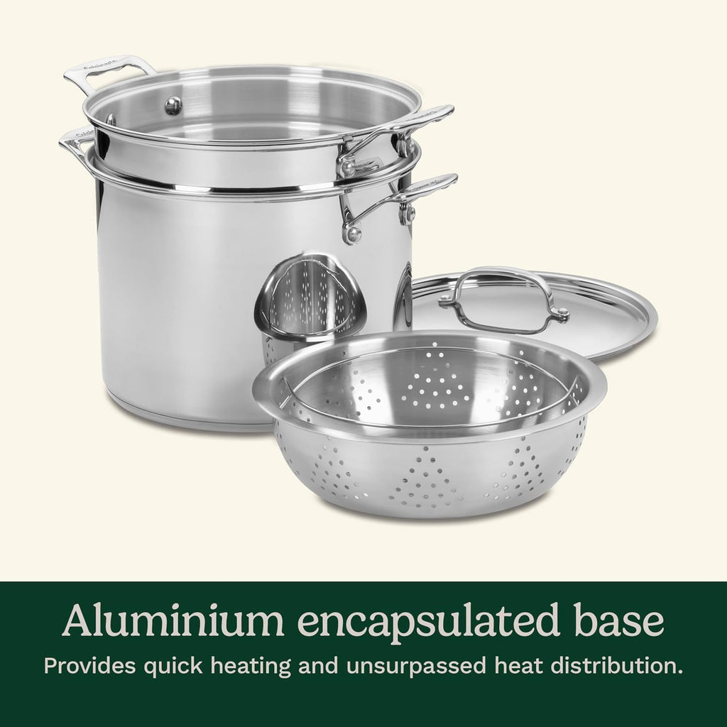 Cuisinart 4-Piece Cookware Set, 12 Quarts, Chef's Classic Stainless Steel Pasta/Steamer, 77-412P1