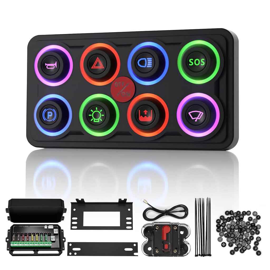 MaySpare Switch Panel Upgraded Multicolored Toggle Momentary Pulse Switch Panel,Electronic Relay System for Yachts Trucks Off-Road Vehicles RVs SUVs UTVs ATVs- IP68 Waterproof (8 Gang Switch Panel)
