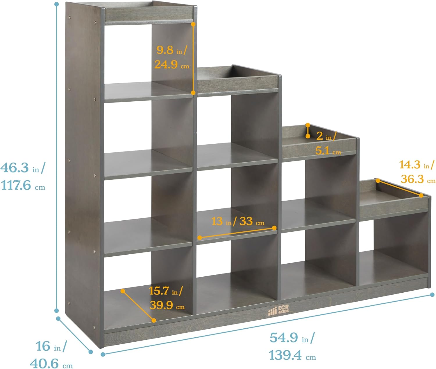 ECR4Kids 4-3-2-1 Double-Sided Cube Storage Organizer, Classroom Furniture, Grey Wash