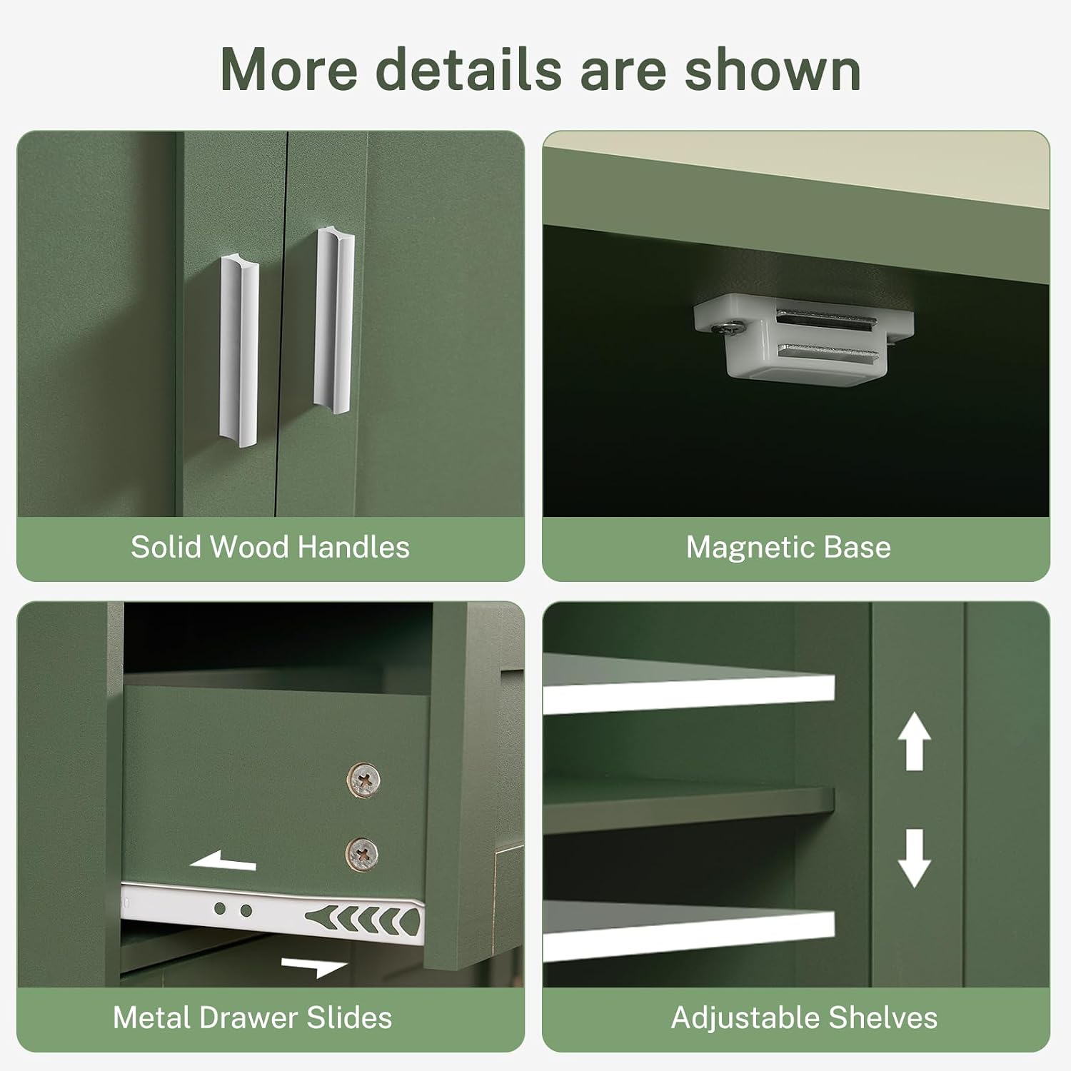 TEENFON Bathroom Floor Storage Cabinet with Adjustable Shelf, Freestanding Storage Cabinet with 4 Doors, Cupboard for Living Room, Home Office, Entryway, Forest Green