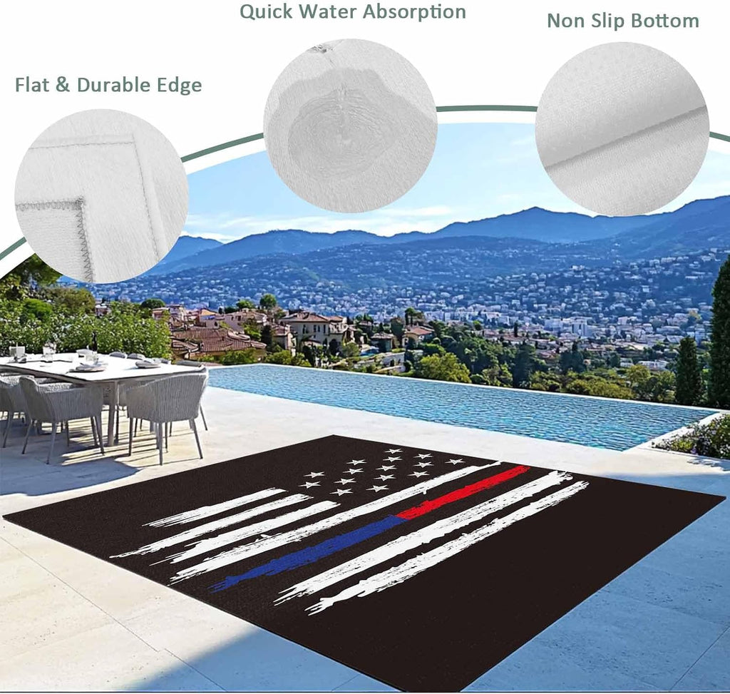 Outdoor Rug 4x6ft Patriots Stars American Blue Red Lines Flag Patio Area Rugs Waterproof Easy Cleaning Non Shedding Thick Mats Sports Carpet for Indoor Outdoor Porch Deck Backyard Balcony