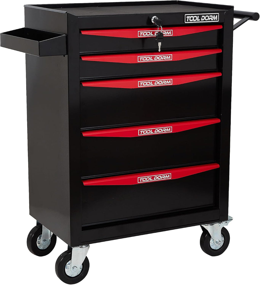 Rolling Tool Chest with Wheels, 5-Drawer Small Tool Cabinet, Metal Rolling Tool Box with Wheels and Locking System for Garage Warehouse Workshop Office Organizers and Storage (Black)