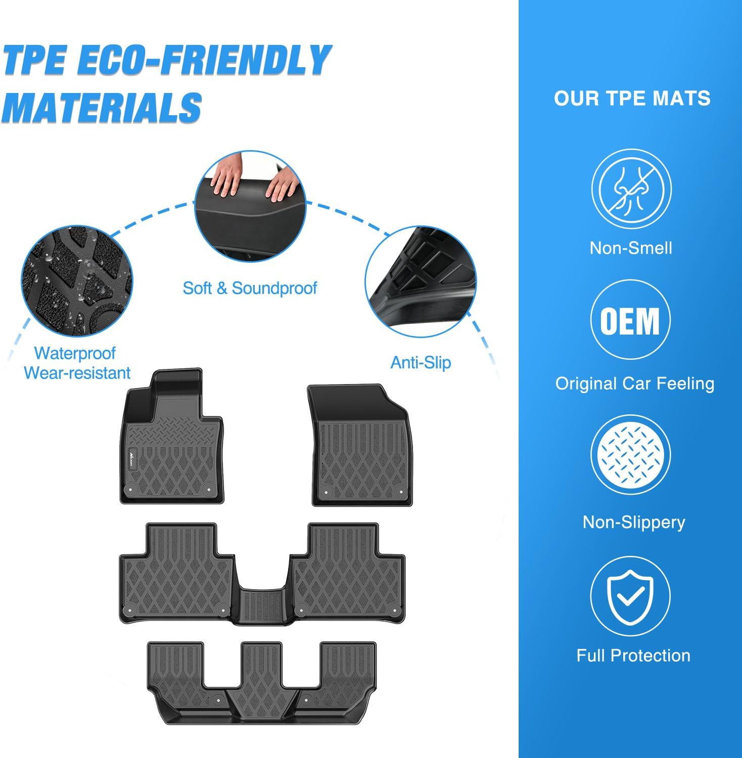 Nilight TPE Floor Mats for Volvo XC90 2016 2017 2018 2019 2020 2021 2022 2023 2024 2025 2026 (Only for Plug-in Hybrid Models) All Weather Custom Fit Heavy Duty Floor Liners