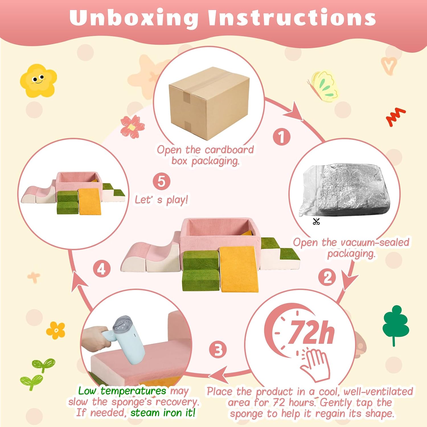 6-Piece Modular 30D High-Density Foam Climbing Blocks for Toddlers 6-24 Months,OEKO-TEX Certified Soft Play Set with Large Ball Pit,Pink Indoor Crawling Toys for Baby Girls (Balls Not Included)