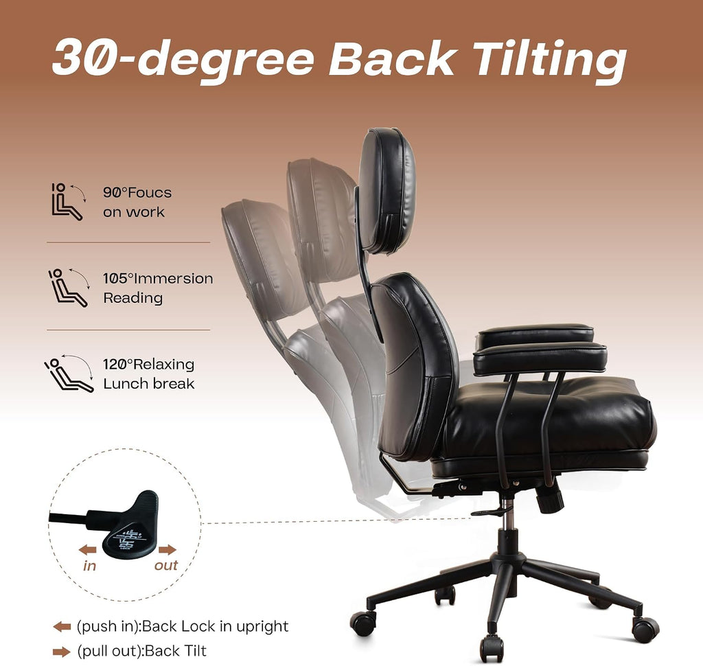 CAODOC Big and Tall Office Chair, 300LBS PU Leather Executive Office Chair Whit Lumbar Support, Managerial Home Desk Chair, Heavy Duty High Back Computer Chair(PU Leather Black)